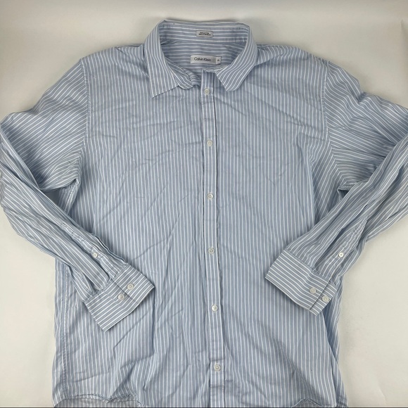 Calvin Klein Button Down Shirt Mens XXL Blue Striped Long Sleeve - Picture 1 of 8